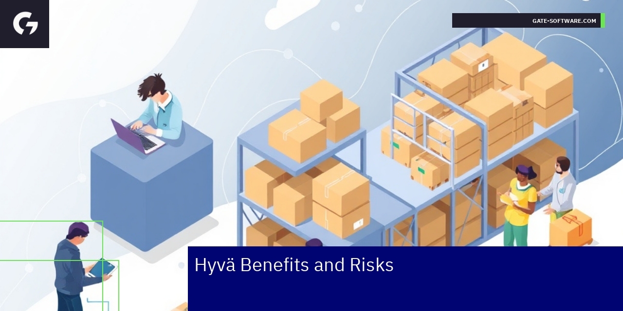 Hyvä Magento theme benefits and risks infographic