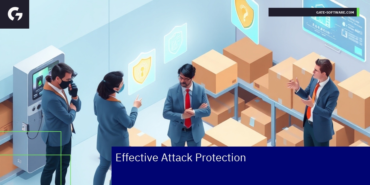 Effective Attack Protection in Store Security Security shield with technology and audit icons