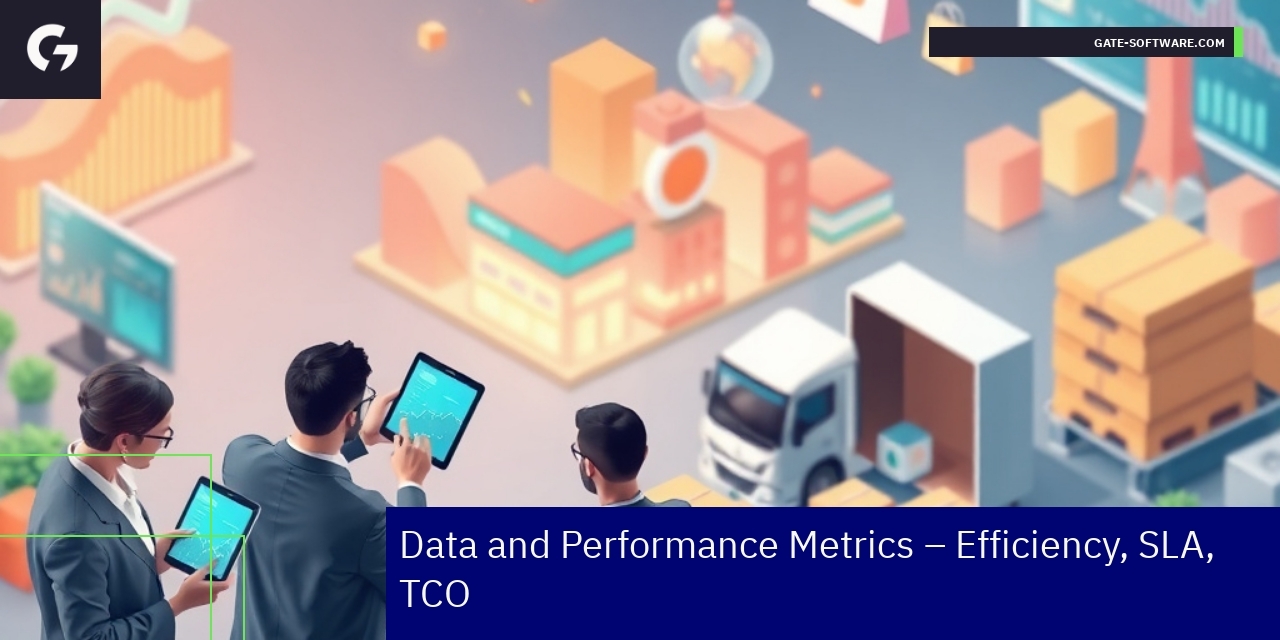 Gate-Software Operational Performance Metrics Graphs showing project efficiency, uptime, and cost savings