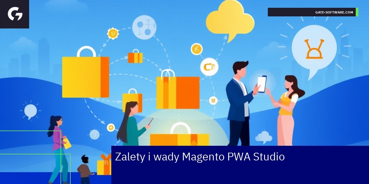 Logo Magento i ikony PWA z grafiką e-commerce