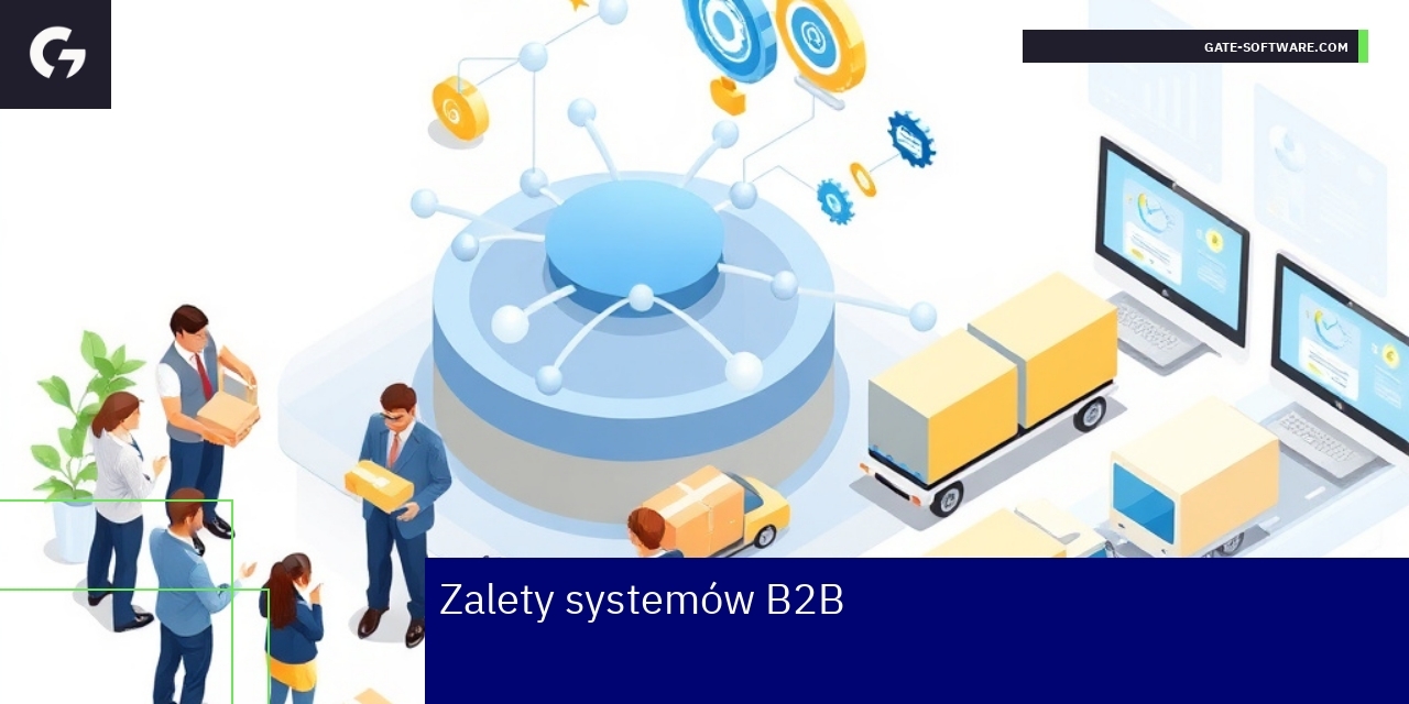 Zalety i funkcje systemów B2B w biznesie Schemat systemu B2B z funkcjami i korzyściami