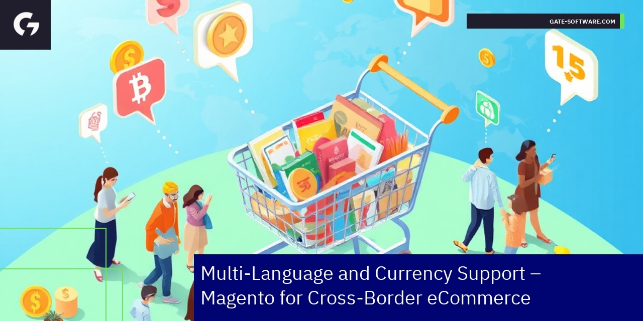 Magento interface showing multi-language and currency options