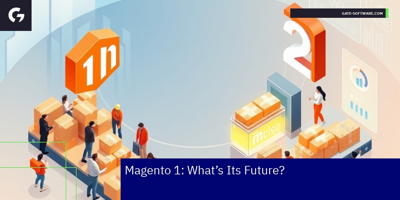 Magento 1 logo with upgrade strategy icons