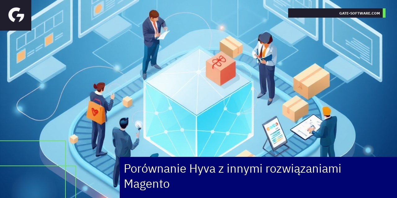 Grafika ilustrująca zalety Hyva względem Luma i PWA Studio