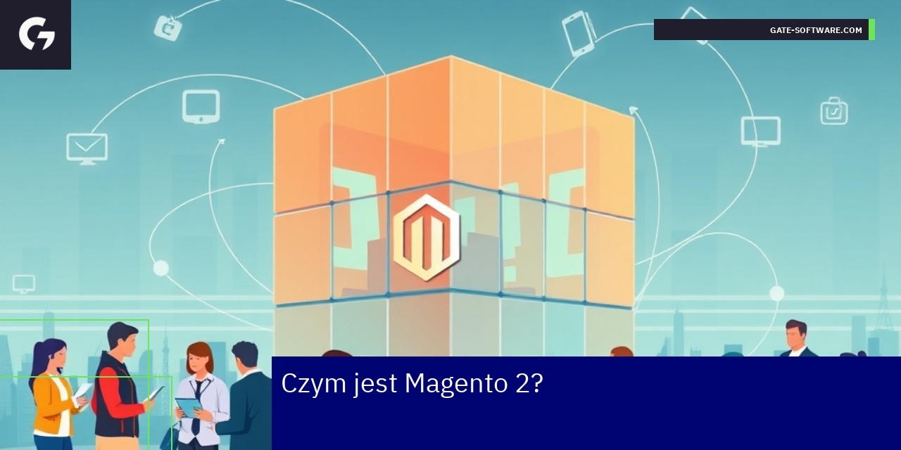 Elementy platformy Magento 2 i symbol e-commerce