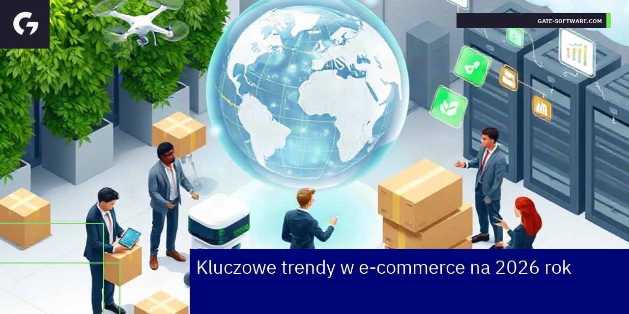 Grafika przedstawia trendy e-commerce i technologie B2B