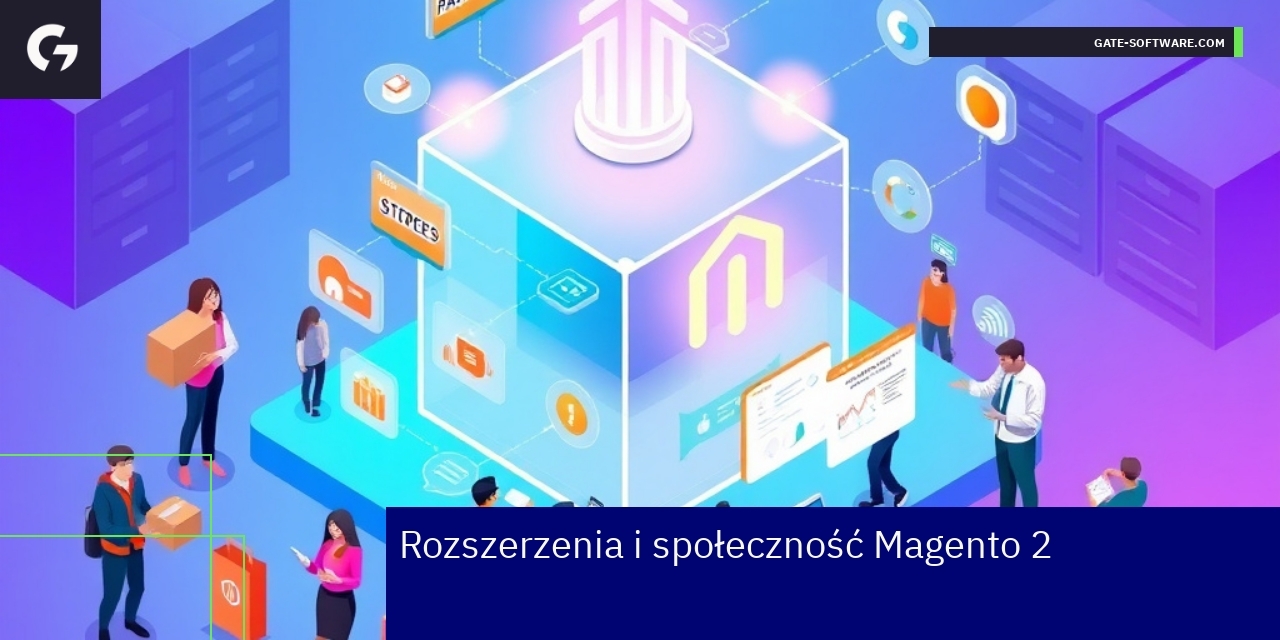 Rozszerzenia i społeczność Magento 2 w e-commerce Symboliczne ikony rozszerzeń i społeczności Magento 2