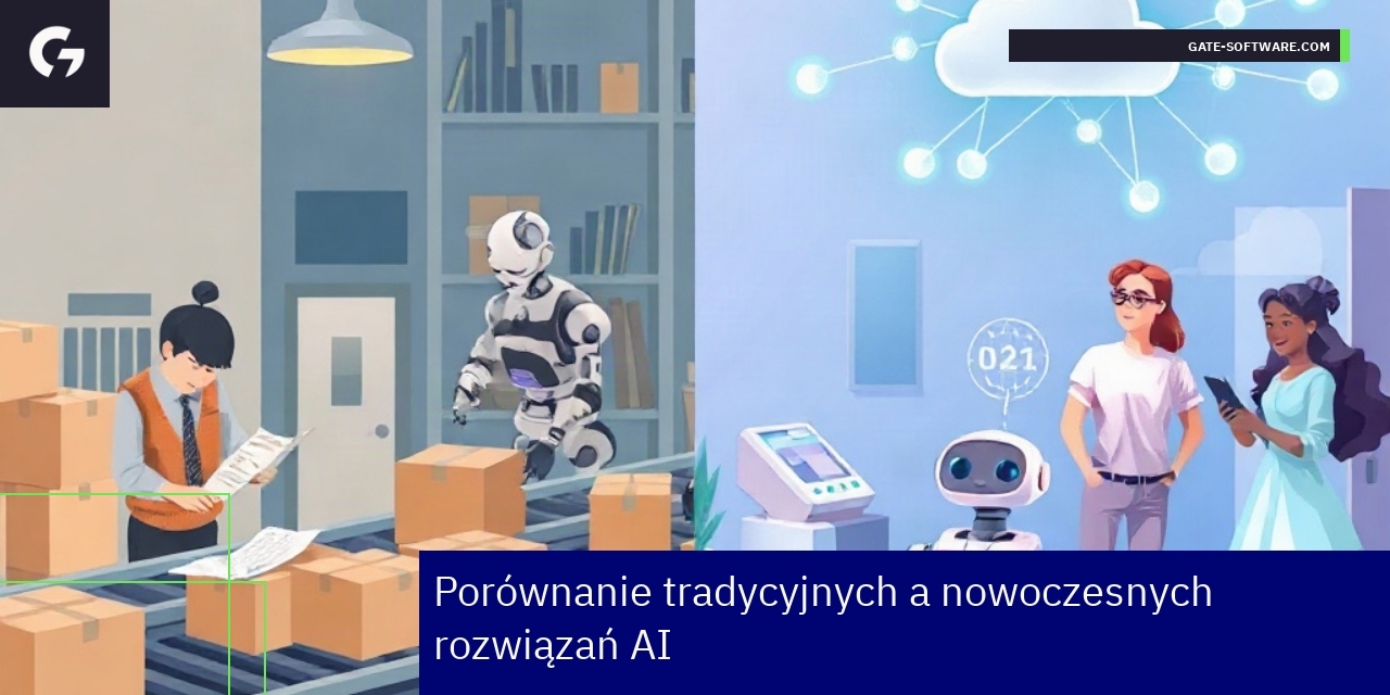 Schemat porównujący tradycyjną i nowoczesną sztuczną inteligencję