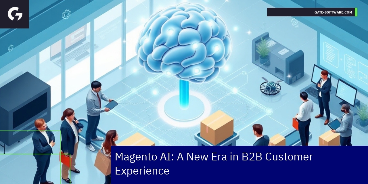 Magento AI Transforming B2B Customer Experience Illustration of AI improving B2B commerce processes