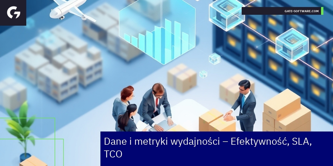 Kluczowe metryki efektywności Gate-Software w B2B Wykresy i ikony przedstawiające metryki wydajności