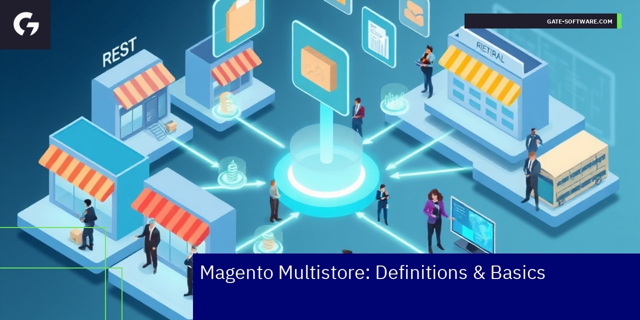 Diagram showing multiple ecommerce stores under Magento Multistore