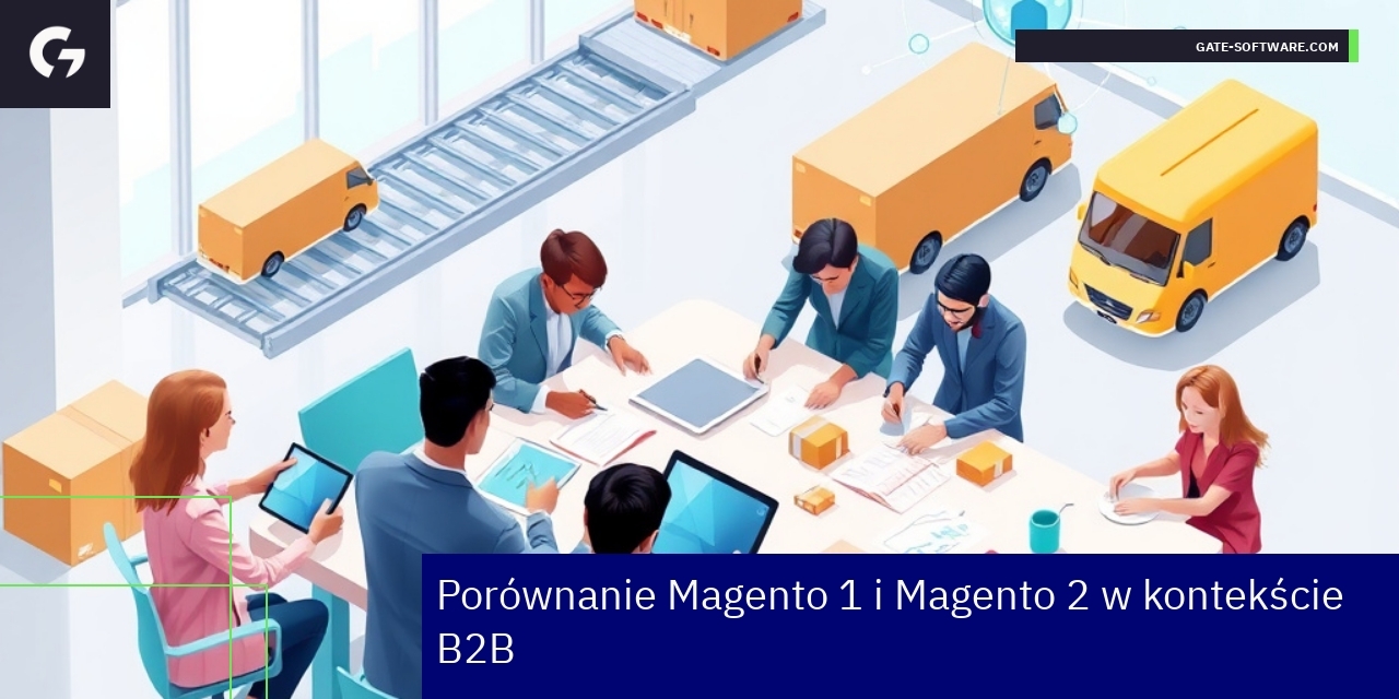 Schemat porównujący Magento 1 i Magento 2 w B2B