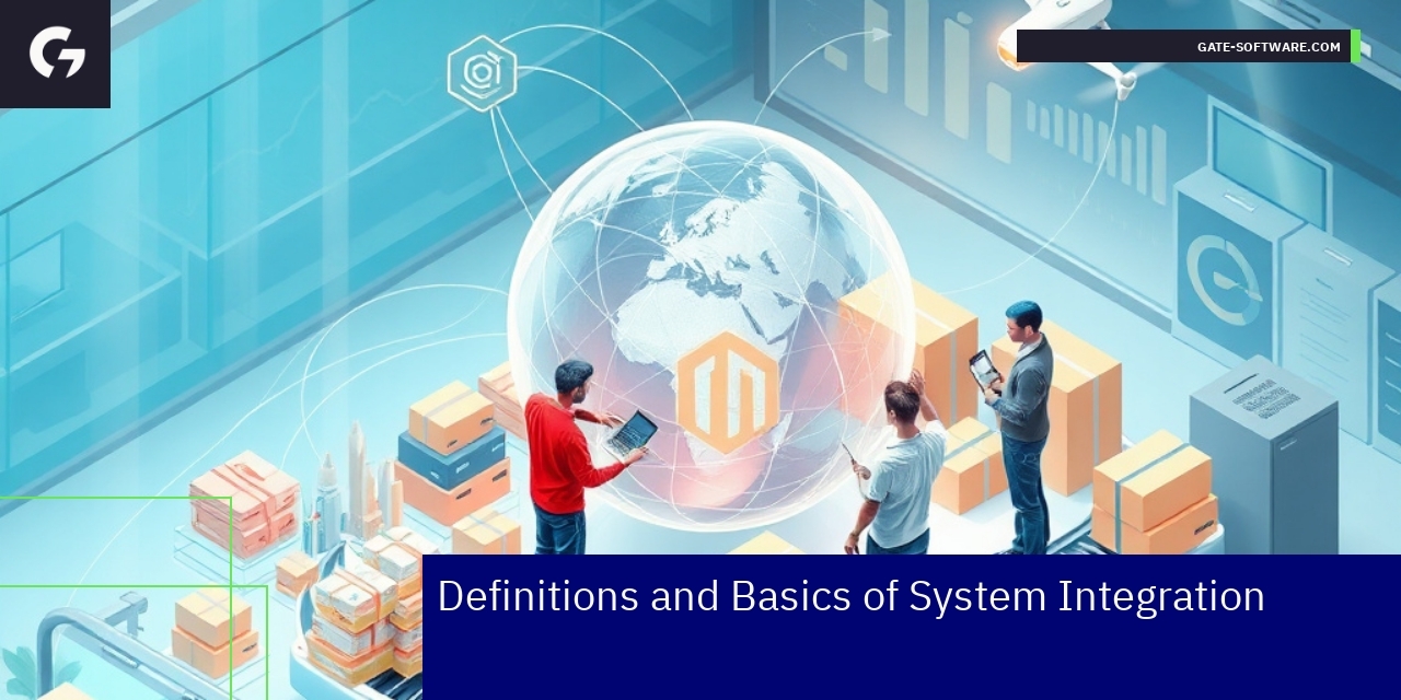 Diagram showing ERP, CRM, Magento integration flow
