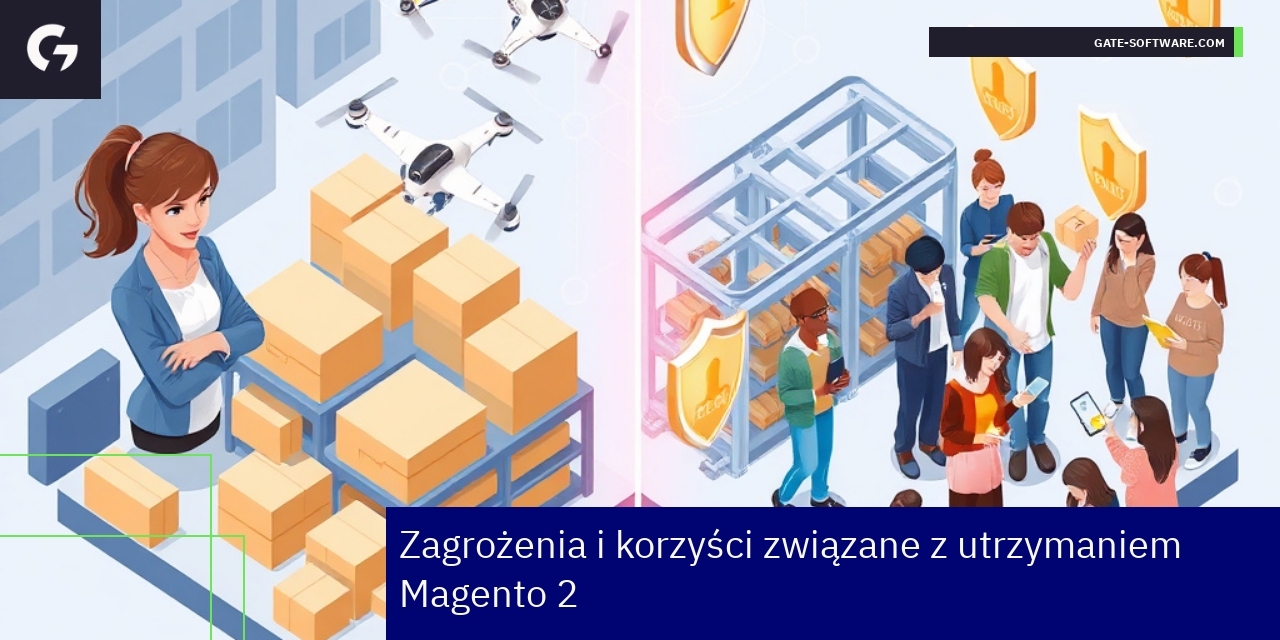Korzyści i zagrożenia utrzymania Magento 2 Schemat korzyści i zagrożeń platformy Magento 2