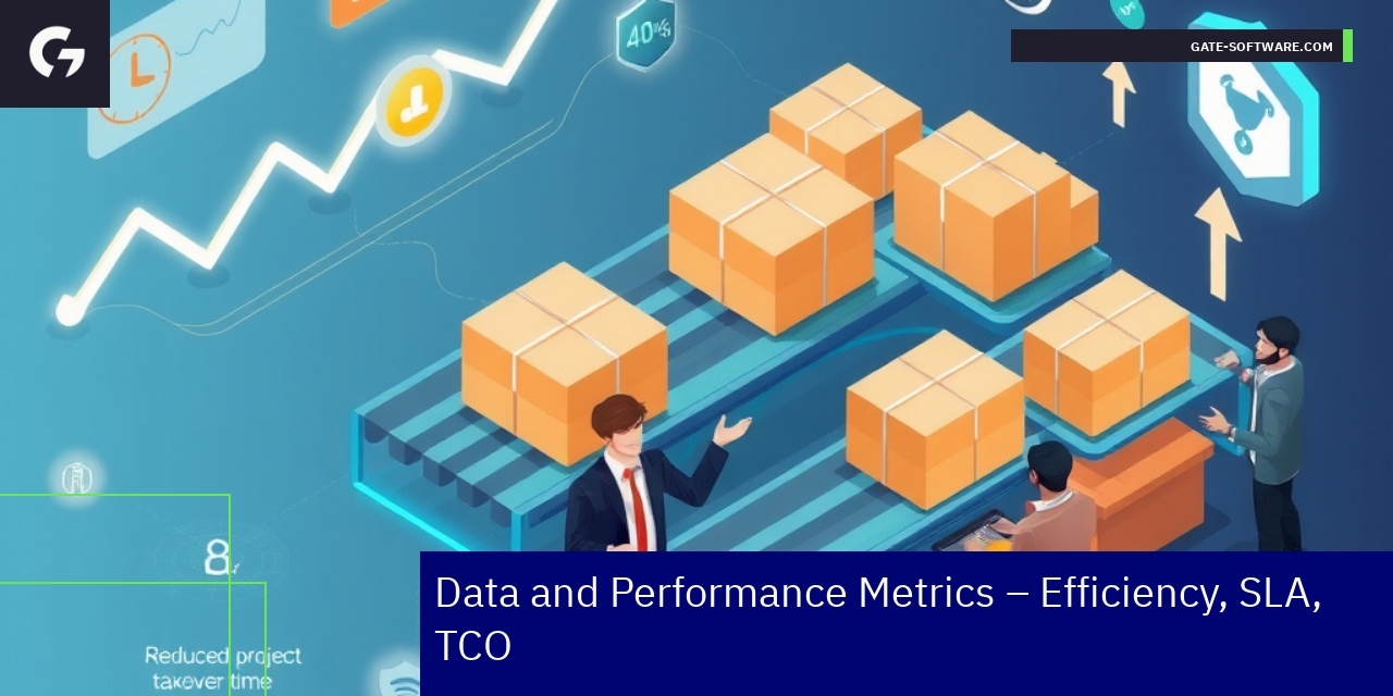 Graphs and icons showing project and efficiency stats