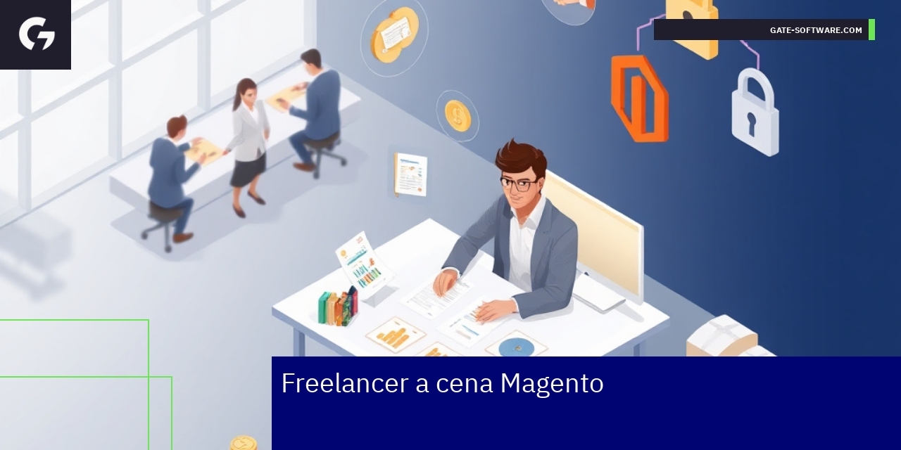 Freelancer przy komputerze pracujący nad Magento 2