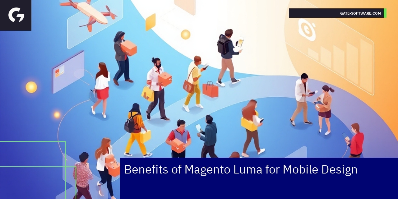 Mobile phone displaying Magento Luma ecommerce interface