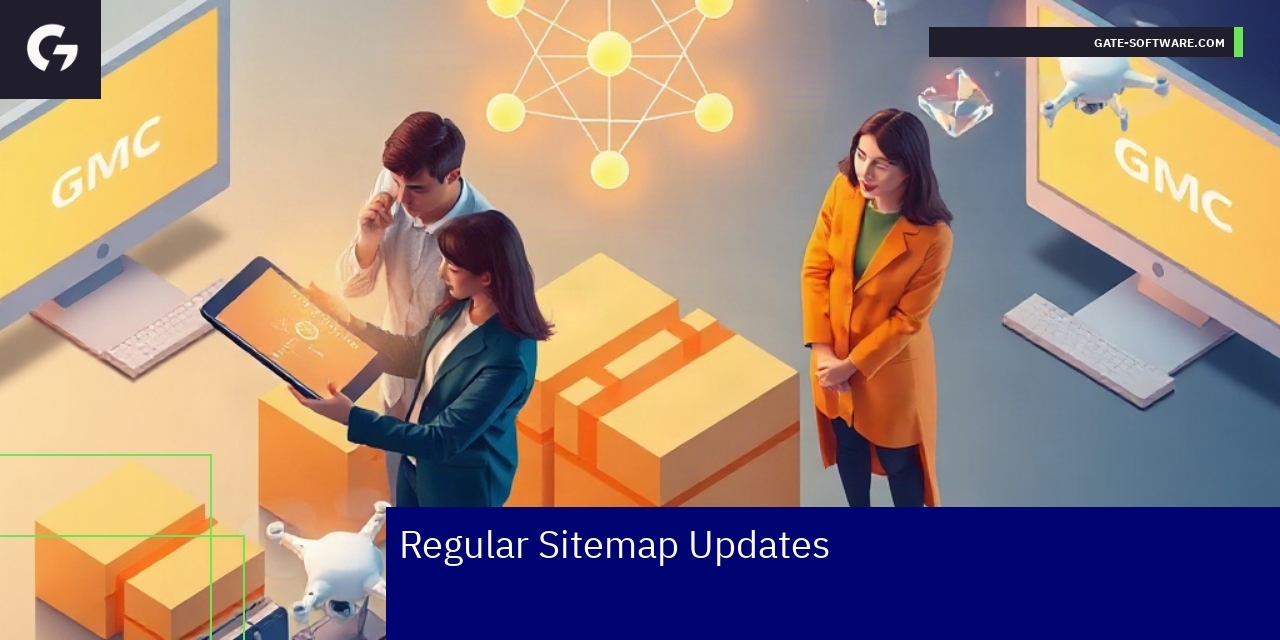 Sitemap structure with highlighted updates and SEO icons