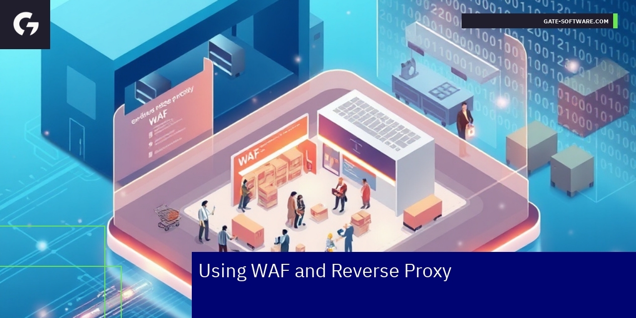 WAF and Reverse Proxy Security Practices Shield with computer network and security icons