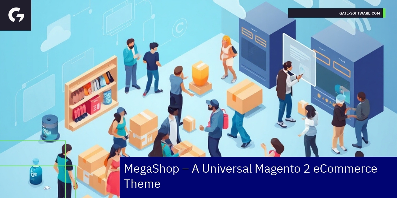 Magento 2 eCommerce theme interface and benefits visualization