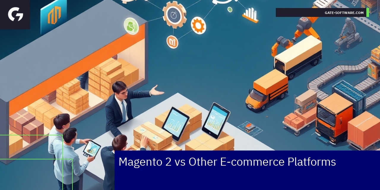 Magento 2 Comparison With Other Platforms Magento 2 logo with e-commerce platform icons