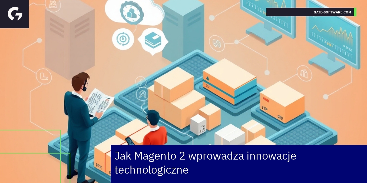 Ikony technologii i e-commerce na tle sklepu internetowego