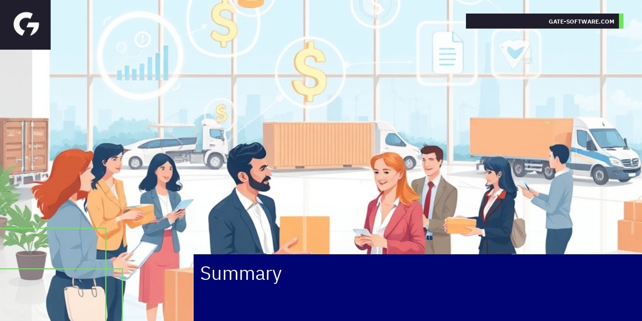 Business software interface with international commerce symbols