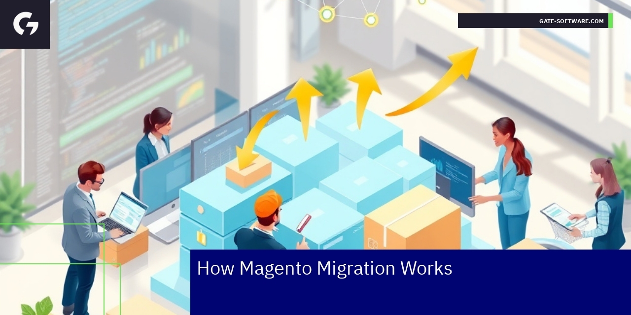Strategic Magento Migration for B2B Success Magento migration process with business strategy icons