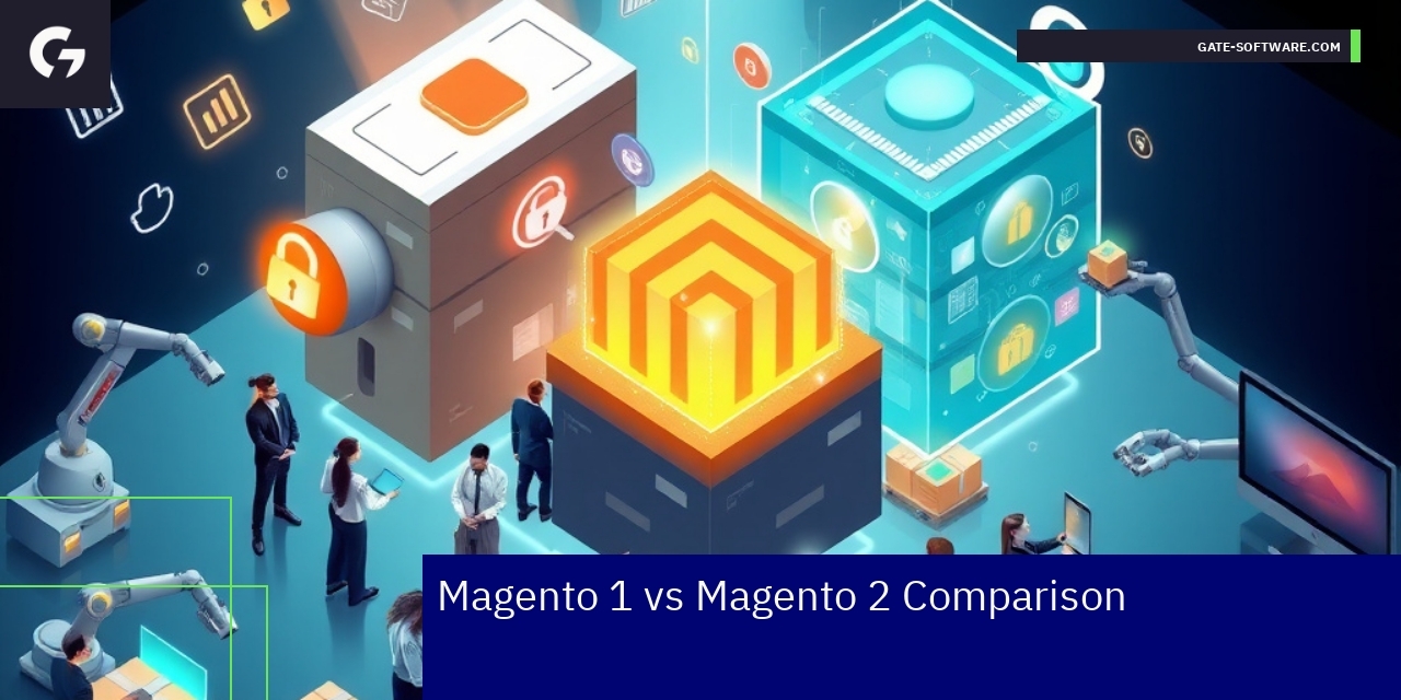 Illustration showing Magento 1 and Magento 2 platforms