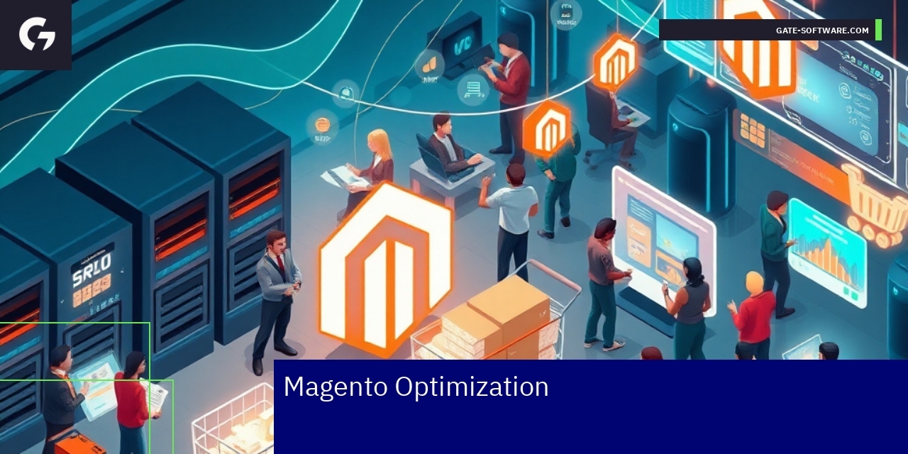 Magento optimization concepts with charts and devices