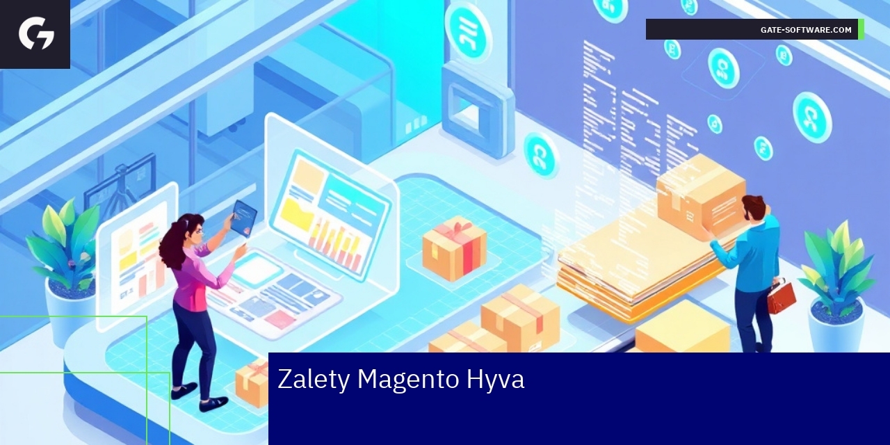 Schemat pokazujący zalety Magento Hyva dla sklepów