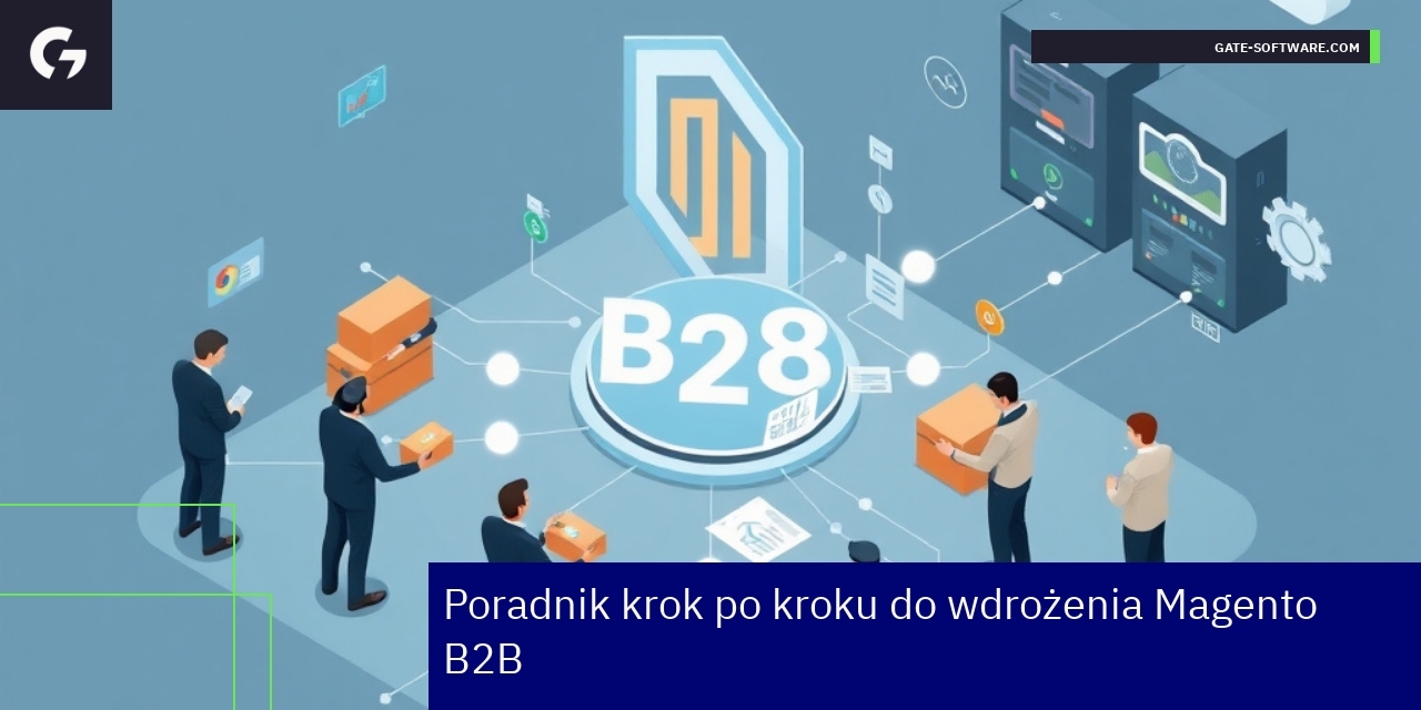 Schemat wdrożenia Magento B2B z kluczowymi etapami