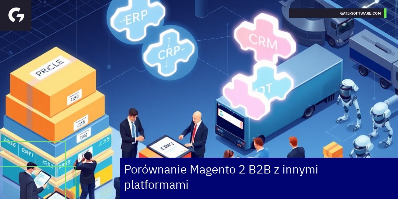 Grafika przedstawiająca zalety i wady platformy Magento 2 B2B