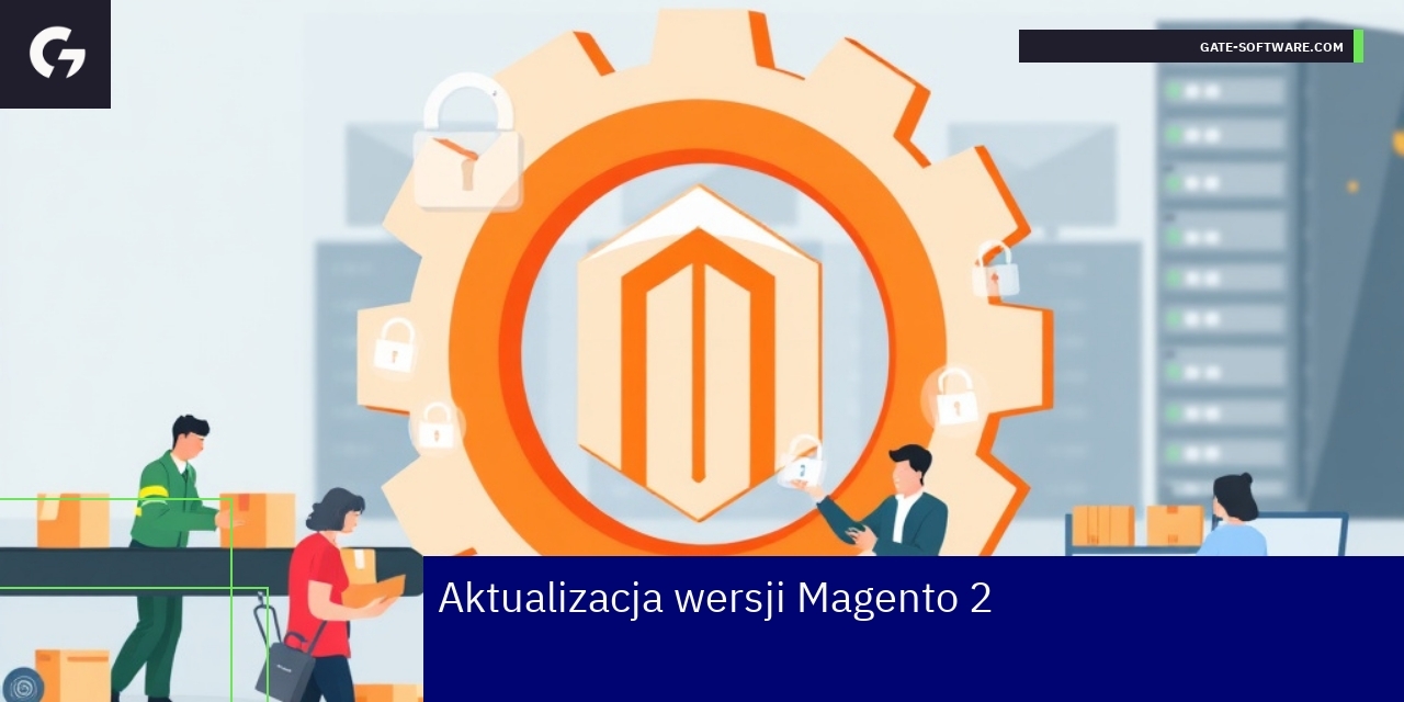 Magento 2 na ekranie komputera z ikoną aktualizacji