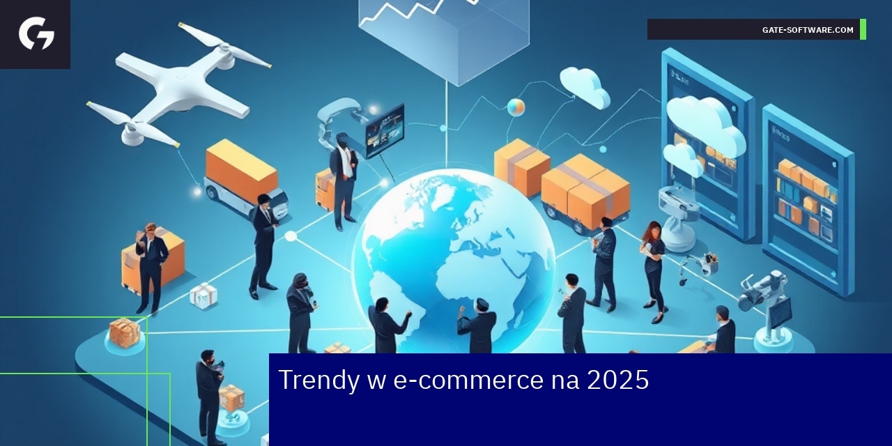Platforma ecommerce z wykresami i ikonami technologii