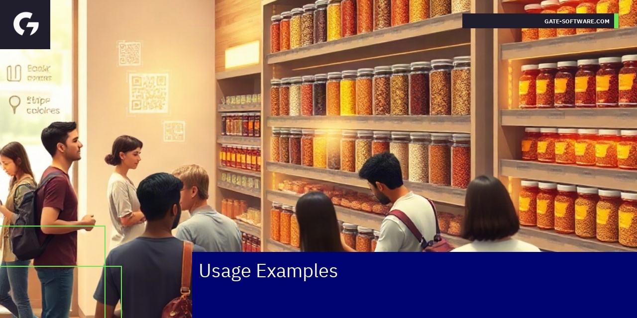 Organized spice shelves with labels and digital displays