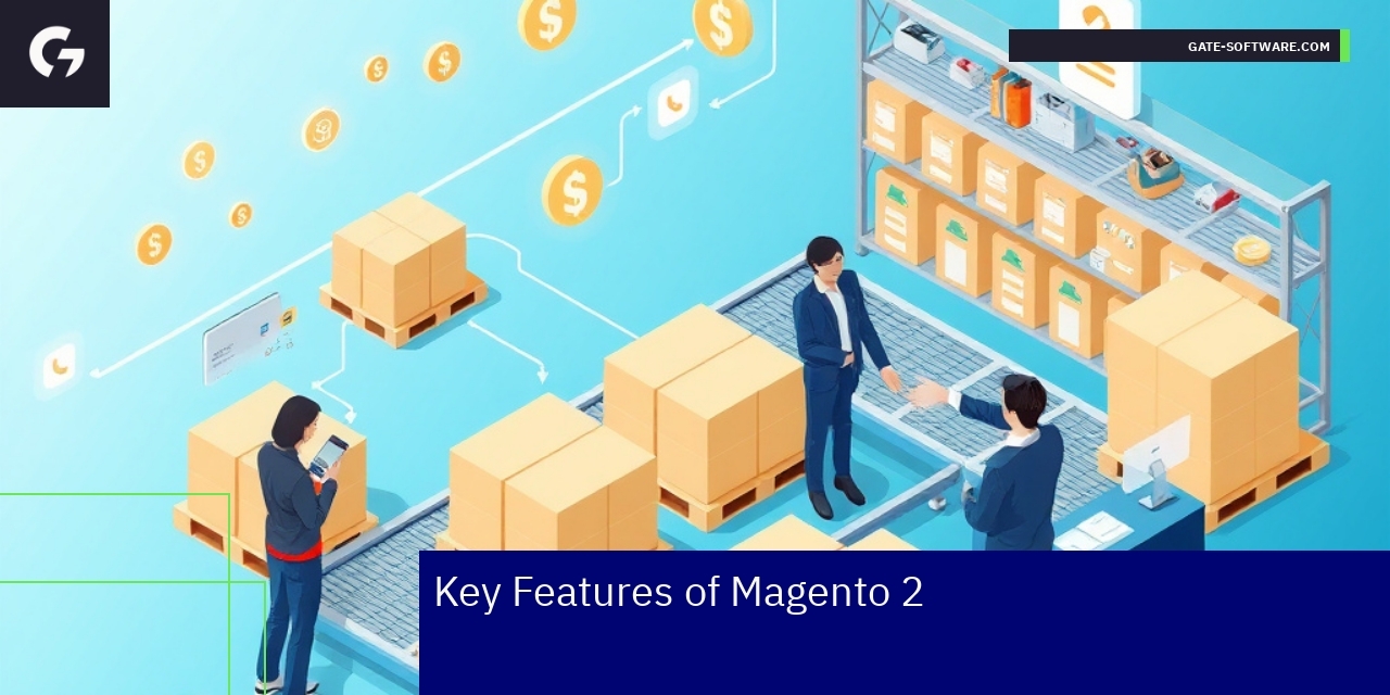 Key Magento 2 Features for B2B Commerce Illustration of Magento 2 B2B e-commerce features