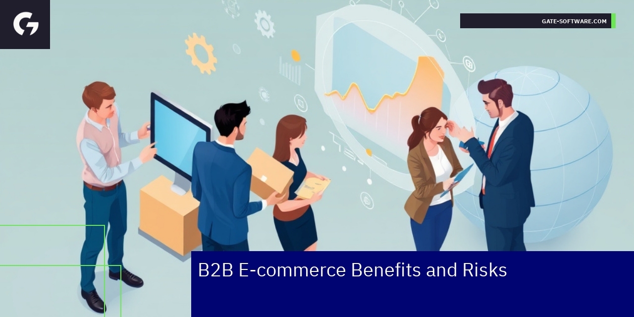 Icons representing benefits and risks in B2B e-commerce
