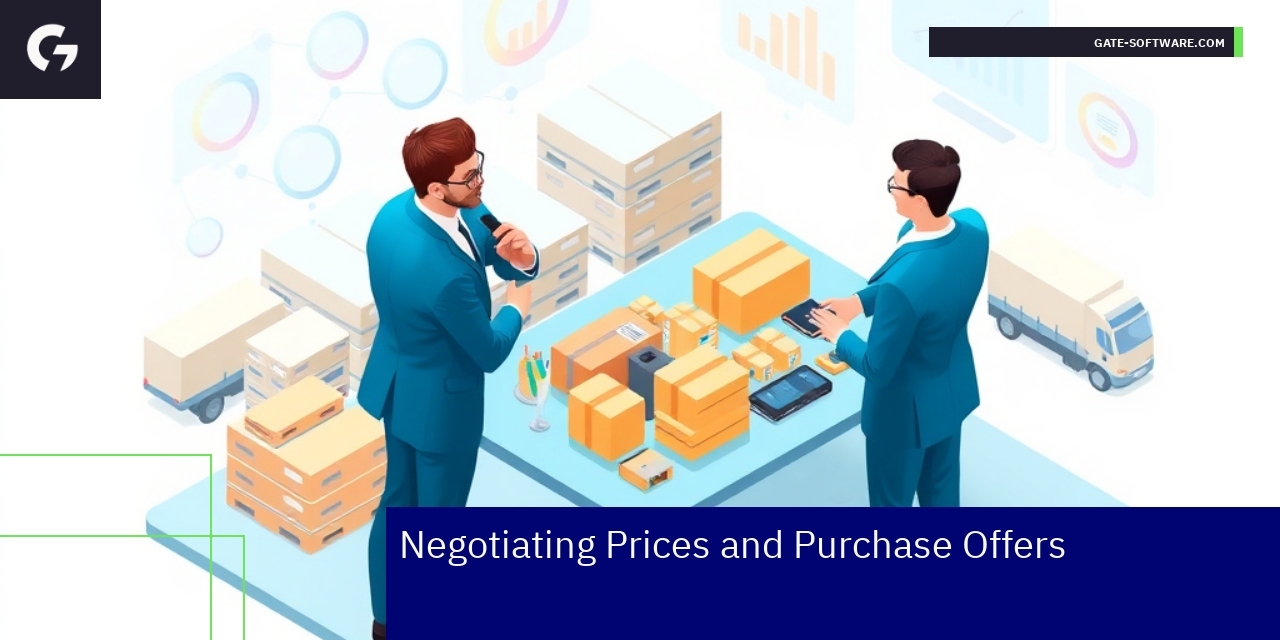 Business professionals negotiating prices online
