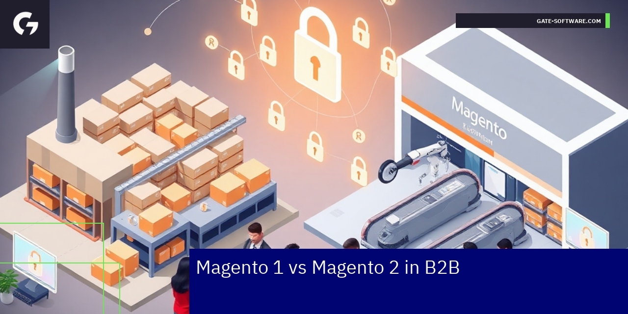 Magento 1 vs Magento 2 B2B Comparison Comparison chart showing Magento 1 and Magento 2 differences