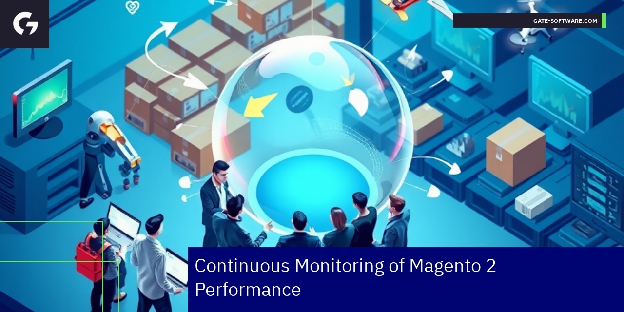Magento 2 Performance Monitoring and Automation Dashboard showing Magento 2 metrics and automation tools