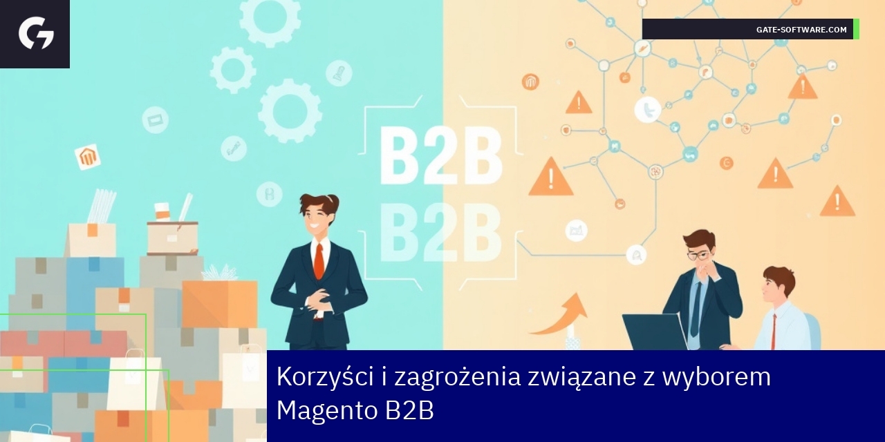 Korzyści i zagrożenia Magento B2B dla sklepów Schemat korzyści i zagrożeń platformy Magento B2B
