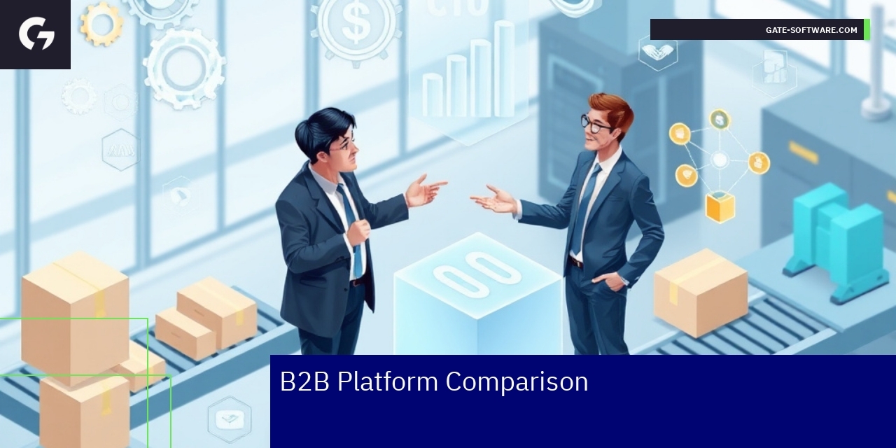 B2B Platform Comparison Key Factors Icons representing features cost and scalability