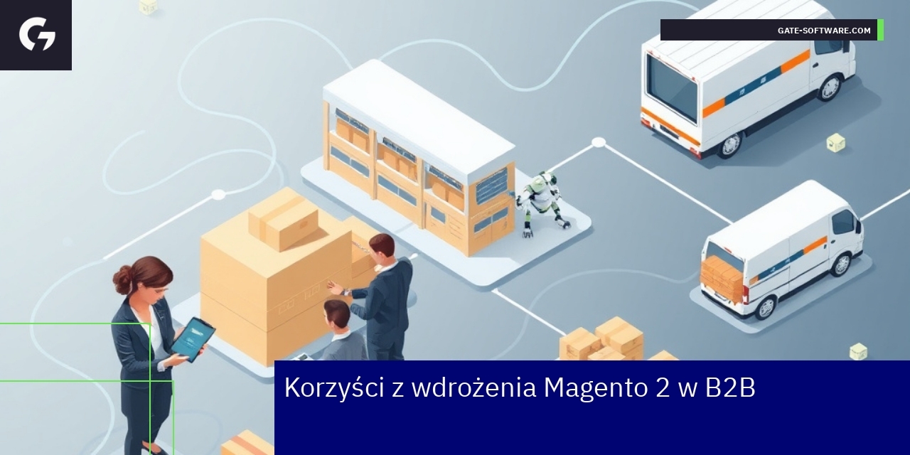 Grafika ilustrująca zalety platformy Magento 2 dla B2B
