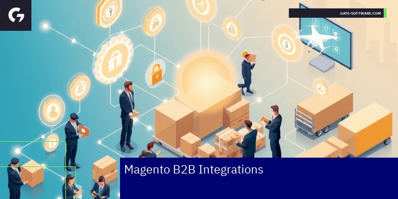 Magento B2B Integration Overview and Challenges Diagram showing Magento B2B integration components