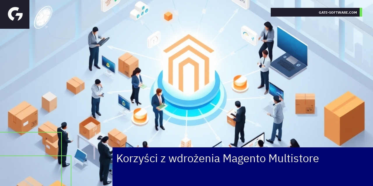 Schemat korzyści Magento Multistore dla biznesu B2B