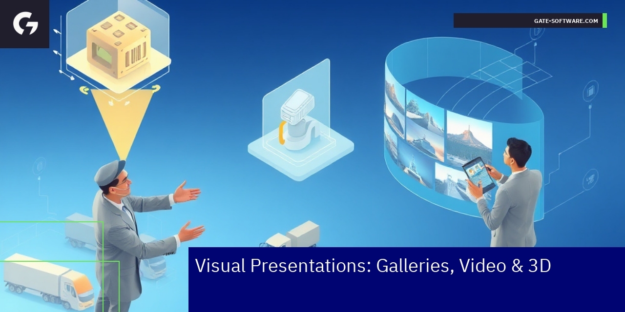 Galleries videos and 3D views showcasing products interactively
