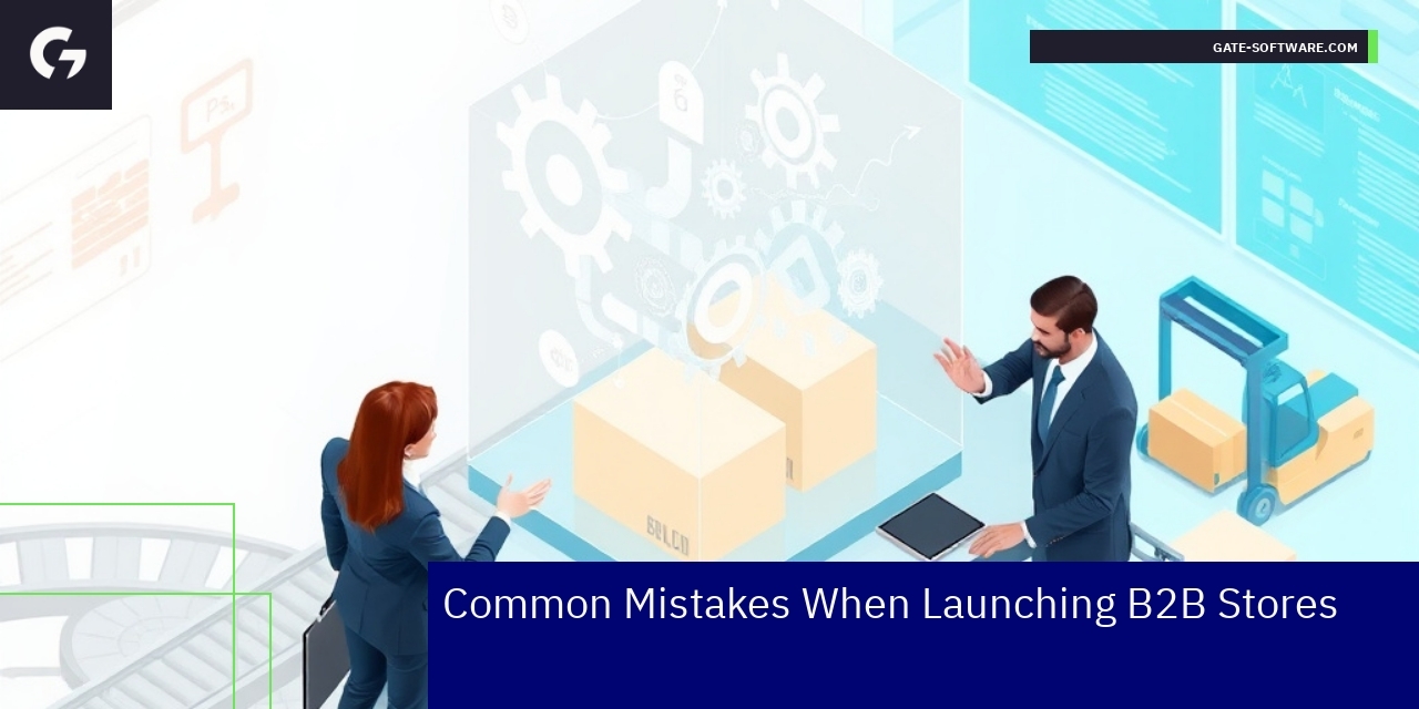 Common Mistakes in Launching B2B Stores Illustration of B2B store challenges and solutions