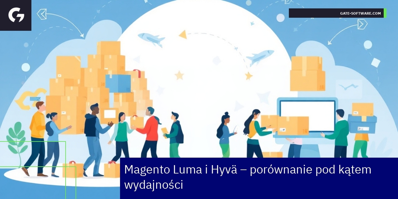 Schemat technologii Magento Luma i Hyvä z kluczowymi cechami