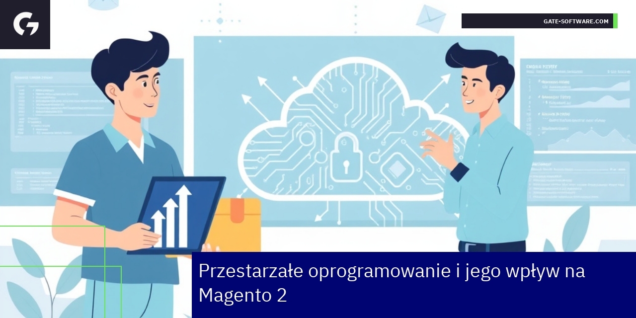 Ekran z panelem administracyjnym Magento i symbol aktualizacji